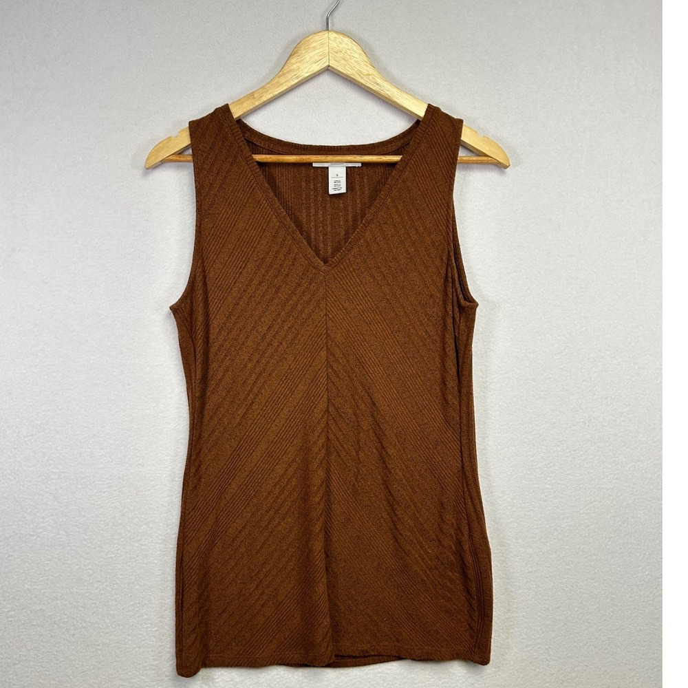WHBM Women's Brown Ribbed V Neck Sleeveless Tank Top Size S